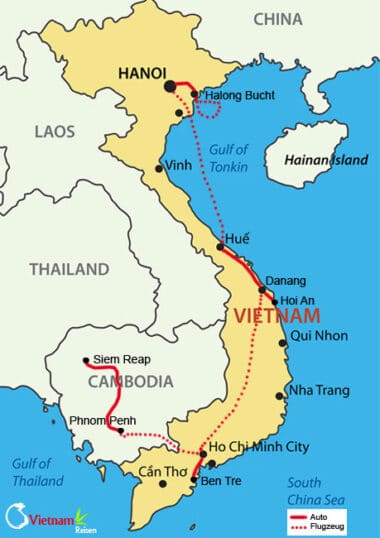 Ihre Reiseroute der Vietnam Kambodscha Rundreise