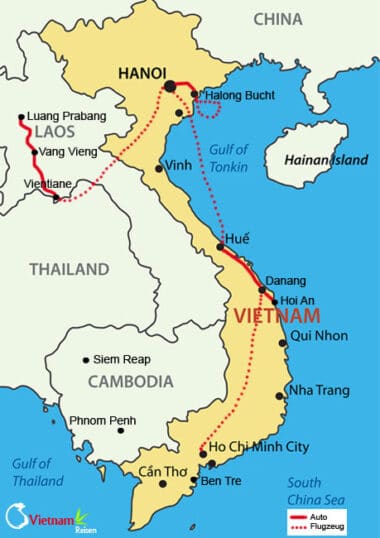 Ihre Reiseroute der Vietnam Laos Rundreise